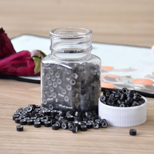 BUPPLER 500PCS Silicone Lined Micro Rings Beads for Hair Extensions Black