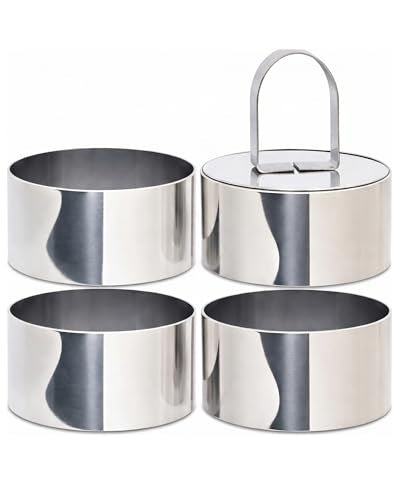 3-Inch Stainless Steel Egg & Food Ring Molds with Pusher for Baking & Plating