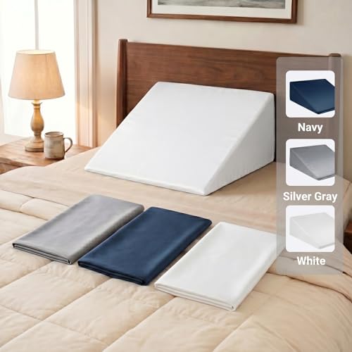 Satin Wedge Pillow Cover with Zipper - 25x25x10 Inch Navy Blue