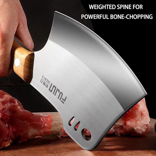 Kvlniqs Heavy Duty Meat Cleaver Axe, Full Tang Stainless Steel Butcher Knife
