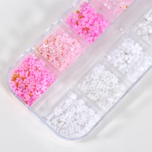 MOLILON 3D Flower Nail Art Charms with Beads, Pick Up Pen and Tweezer Set