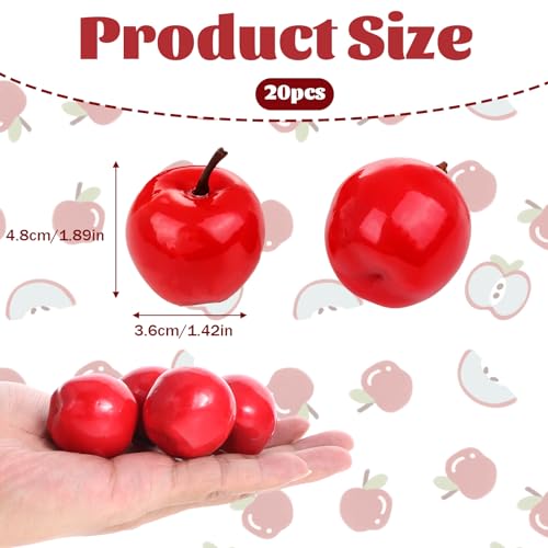 20 PCS Mini Artificial Red Apples - 1.8 Inch Lifelike Foam Fruit Decor