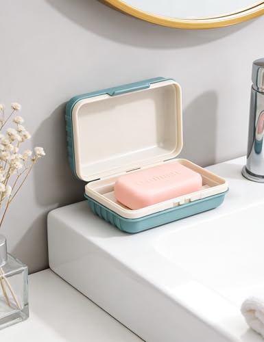 WUECO Leakproof Travel Soap Holder with Draining Tray - Blue