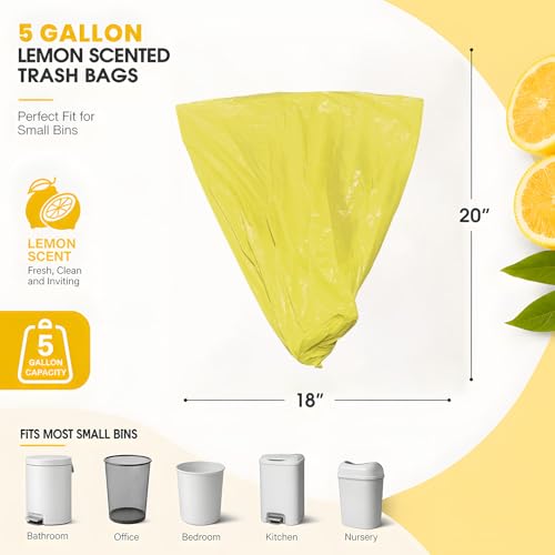 5 Gallon Scented Trash Bags - 60 Count Fresh Lemon, Durable Design
