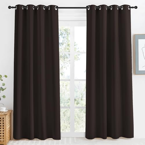 NICETOWN Toffee Brown Blackout Curtain, 55"W x 86"L Thermal Insulated Panel
