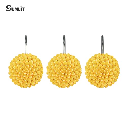 Sunlit Yellow Dahlia Flower Shower Curtain Hooks - 12 Pack