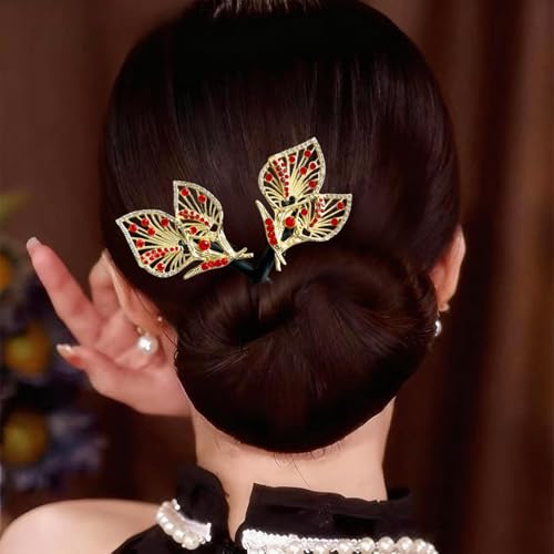 Crystal Feather Hair Bun Maker French Twist Curler - Red
