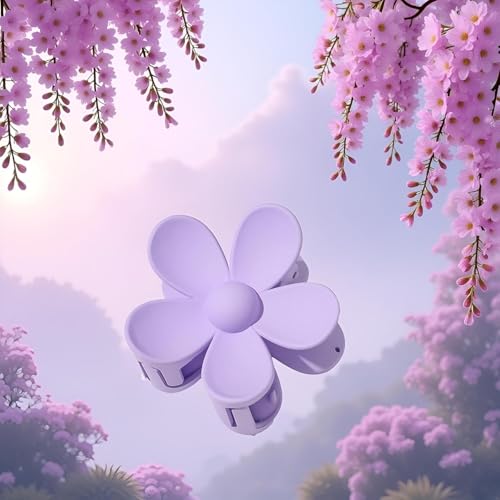 Purple Flower Hair Claw Clip - Strong Hold Anti-Scratch Jaw Clip