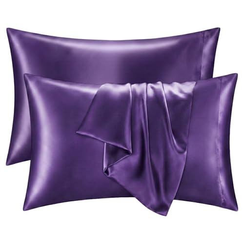 Q&J FABRIC CO. 2 Pack Satin Pillowcases - Standard Size 20x26, Purple, Cooling & Hair Care