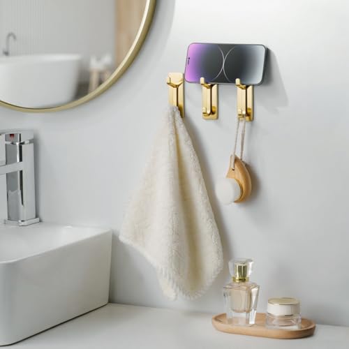 Josmimic Heavy-Duty Adhesive Wall Hooks - Brushed Gold, 4 Pack