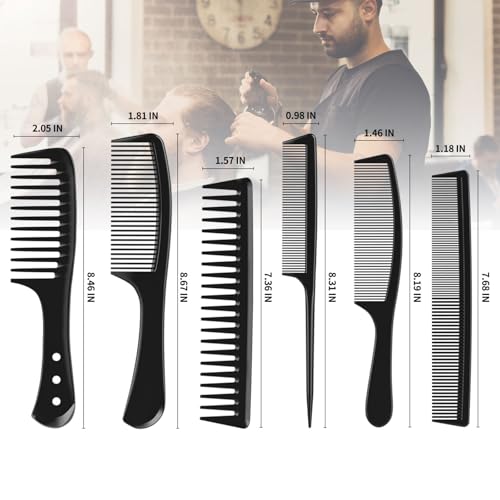 Kolavia 6-Piece Carbon Fiber Hair Comb Set, Professional Detangling & Styling Combs