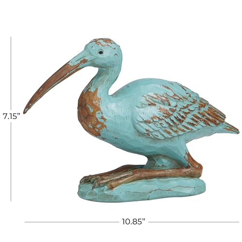 Deco 79 Polystone Bird Decorative Sculpture Distressed Home Decor Statue with Brown Wood Inspired Accents, Accent Figurine 3" x 11" x 7", Teal