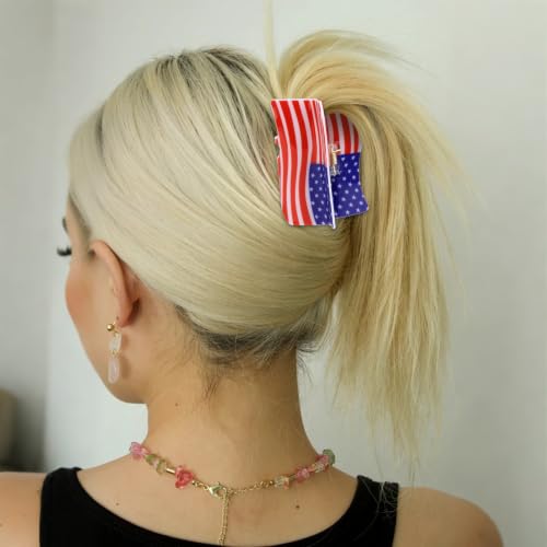 4th of July Hair Claw Clips - Patriotic American Flag & Peace Sign Set