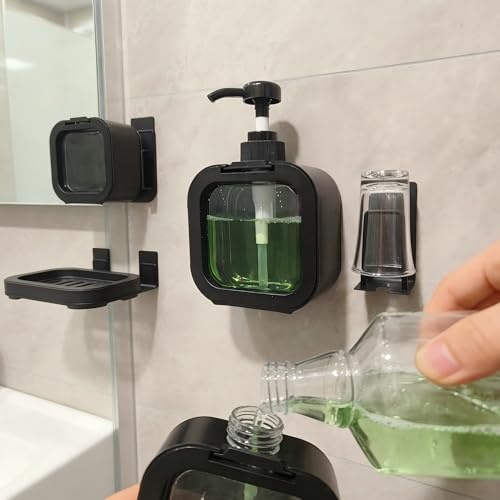 Wall-Mounted Mouthwash Dispenser 10oz No-Drill Bathroom Organizer Black