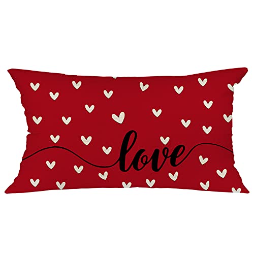Valentine Heart Throw Pillow Cover 12x20 Inch Red Farmhouse Decor