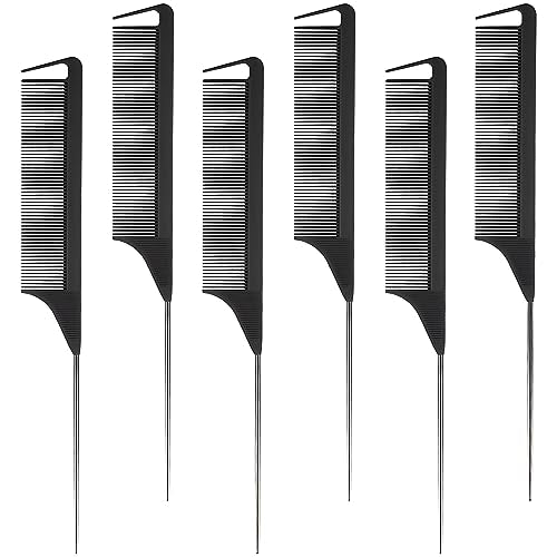 Kootinn 6PCS Rat Tail Detangling Hair Combs Set - Black Fine Tooth Styling Combs