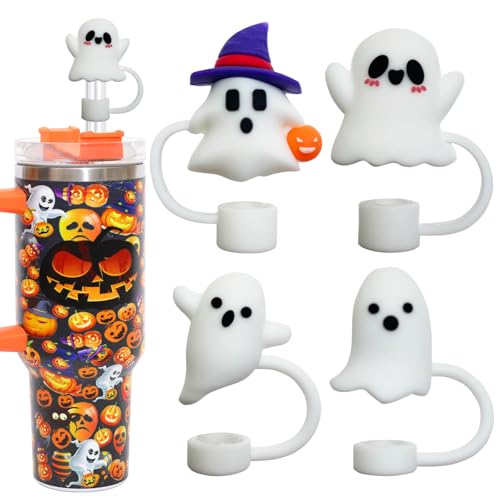 Halloween Ghost Silicone Straw Cover Caps for Stanley Cups - 4PCS