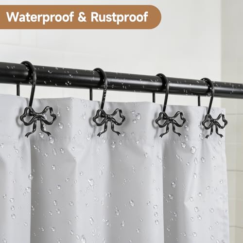12 Pack Black Metal Bow Shower Curtain Hooks – Rustproof Bathroom Decor