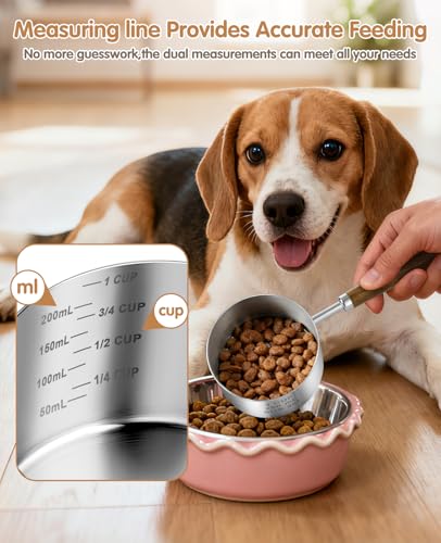 1 Cup Stainless Steel Dog Food Scoop with Wooden Handle