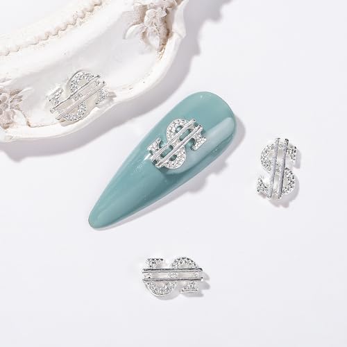 Cagzzee 3D Metallic Dollar Sign Nail Charms, Gold and Silver, 50 Pcs