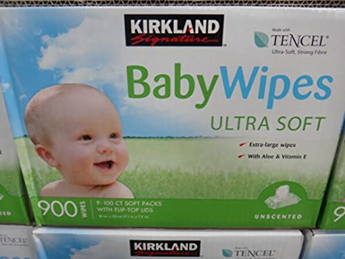 Kirkland Baby Wipes Unscented - 100 Count (Pack of 9) - Eco-Friendly Tencel