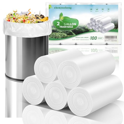 Chenyucheng 2 Gallon Biodegradable Trash Bags, White Compostable Liners - 100 Ct