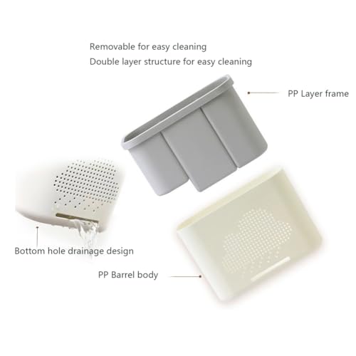 BINBLEOM White & Gray 2-Slot Toothbrush & Toothpaste Holder with Drainage, Detachable Bathroom Organizer