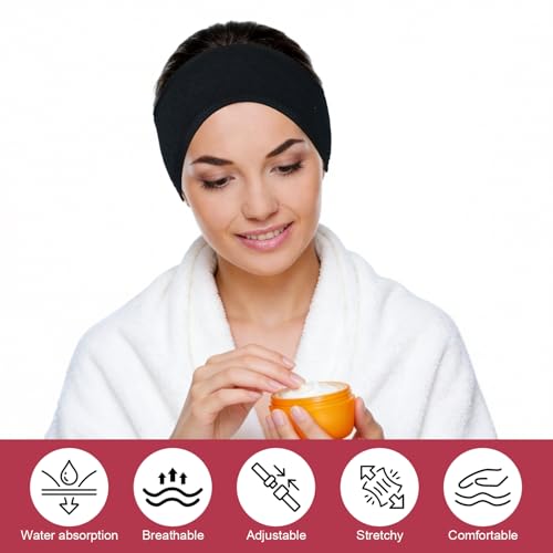 Spa Headband 2 Pack Terry Cloth Adjustable Face Washing Hair Band Black