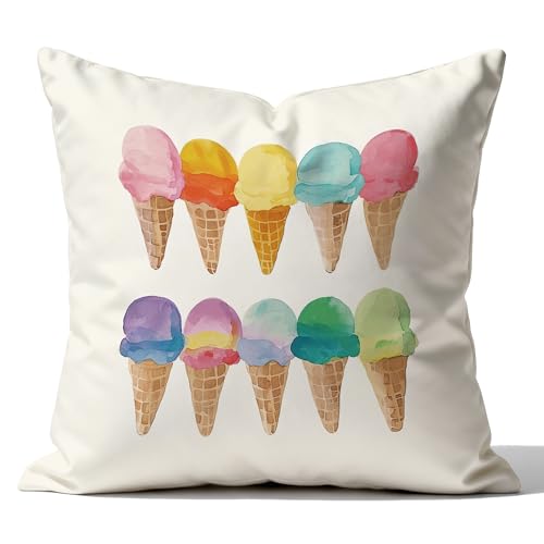 Colorful Ice Cream Throw Pillow Cover 18x18 - Double-Sided