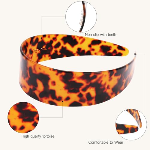 Vovii Tortoise Shell Headband with Teeth Wide Acetate No Slip Hair Band