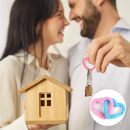 12 Pcs Heart Shaped Keychain Clip Cute Carabiner, Zinc Alloy Spring Snap Hooks for Keys, Bags, Camping, Hiking, Fishing, Travel, DIY Crafts, Fashion Accessories (12 Color)