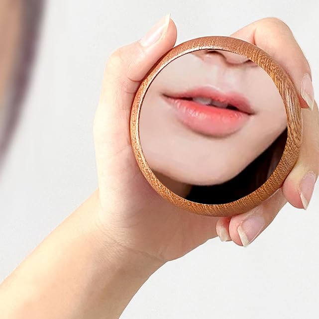 Mini Wooden Makeup Mirror Portable Round Cosmetic Compact Mirror for Purse