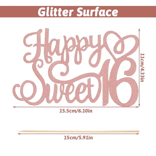 Glitter Pink Sweet 16 Cake Topper - Birthday Decoration