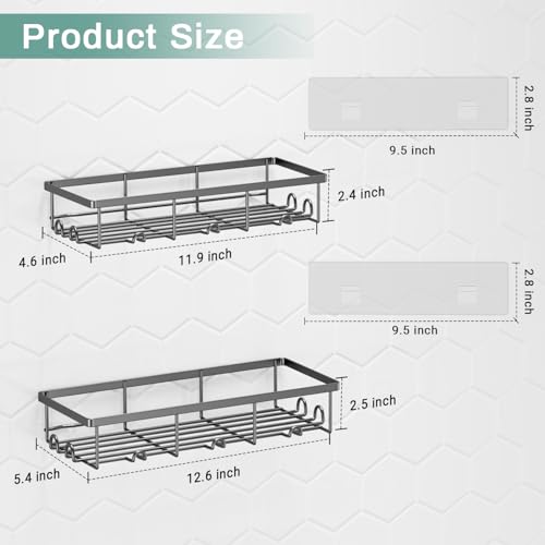 Oasiteege Large Adhesive Shower Caddy - 2 Pack Black Rustproof Wall Shelves