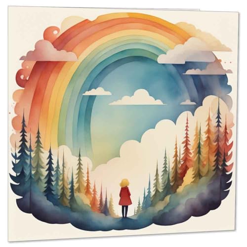 Rainbow Forest Greeting Card - Cute Woodland Design 145mm