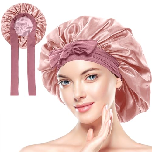 Merdia Satin Sleep Bonnet for Curly Hair with Soft Elastic Tie Band 15"