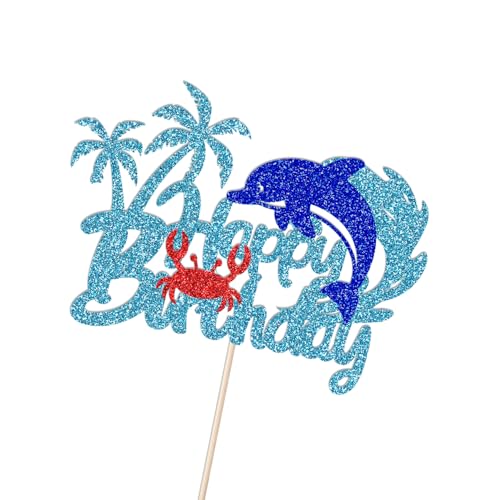 Ocean Under The Sea Birthday Cake Topper - Dolphin & Crab Design