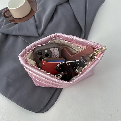Puffy Cosmetic Bag for Women Lightweight Canvas Makeup Pouch Toiletry Organizer