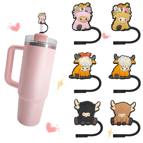 Highland Cow Silicone Straw Covers for 10mm Stanley Cup Straws - 6pcs