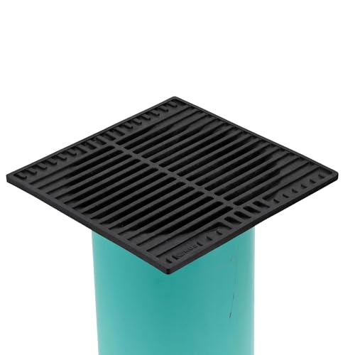 NDS 9-Inch Square Drain Grate for 6-Inch Pipes, Block Leaves & Debris, Black