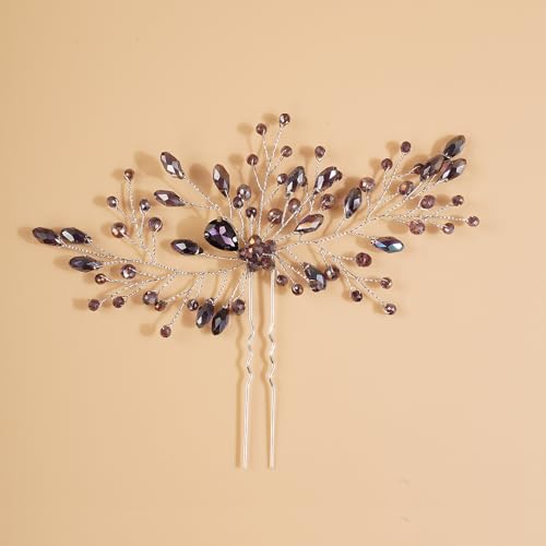 Aimimier Purple Crystal Bridal Hair Pin Handcrafted Wedding Hair Accessory