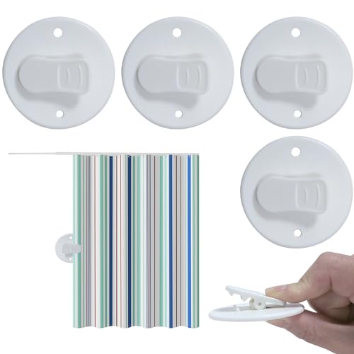 AxiyanX 4Pcs Shower Curtain Clips with Adhesive Wall Mounts - White