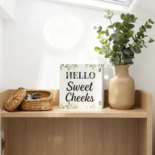 Hello Sweet Cheeks Wooden Box Sign | Funny Bathroom Decor