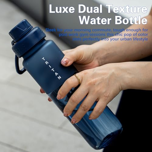 OLDLEY 32oz Navy Blue Water Bottle with Handle, Leak-Proof Tritan Sports Bottle