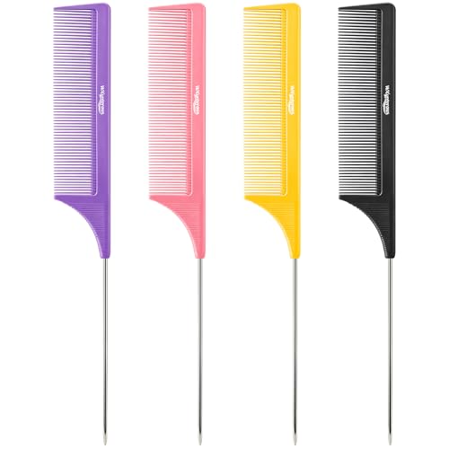 4-Pack Rat Tail Hair Combs - Anti-Static Heat Resistant Parting Combs