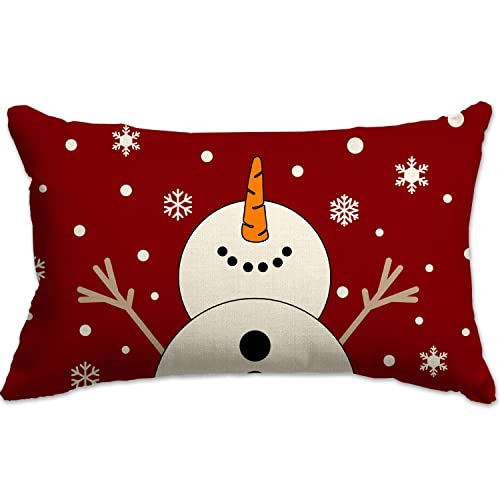 Merry Christmas Snowman Pillow Cover 12x20 A-87 | Holiday Decor