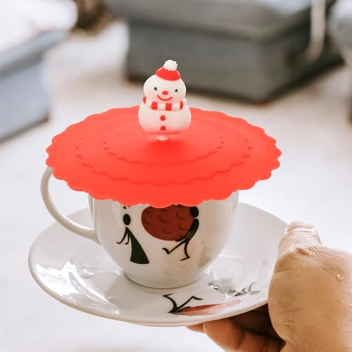 Christmas Silicone Mug Covers Snowman Tree Leakproof Drink Lids Set of 6