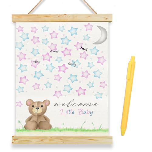 Bear Baby Shower Guest Book - Gender Reveal Canvas Decoration
