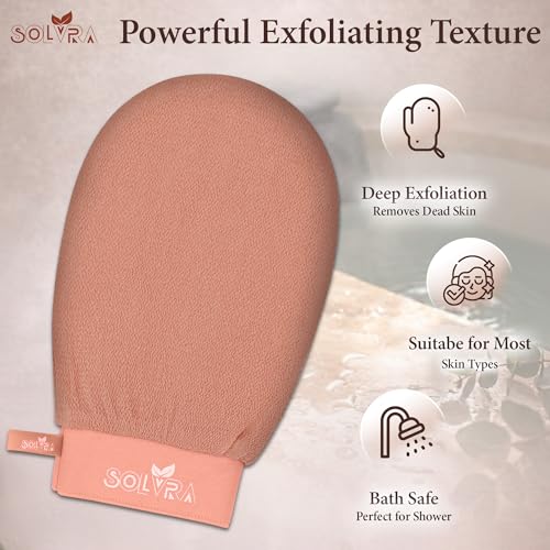 Solvra Exfoliating Body Scrubber - Vegan Viscose Kessa Mitt for Dead Skin