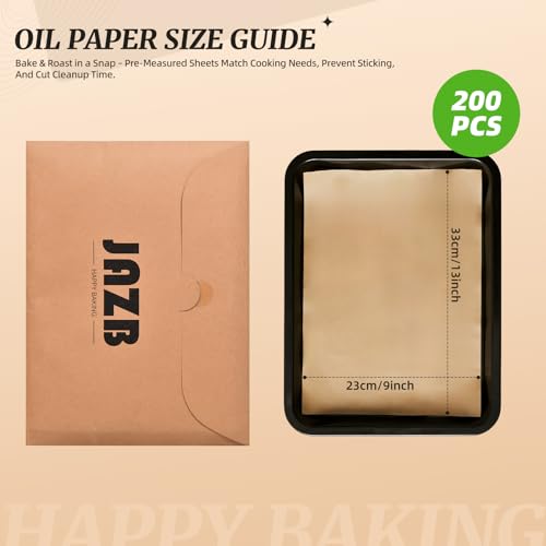 Jazb Pre-Cut Parchment Paper Sheets, 200 Pcs, 9x13 Inches - Non-Stick for Baking & Grilling